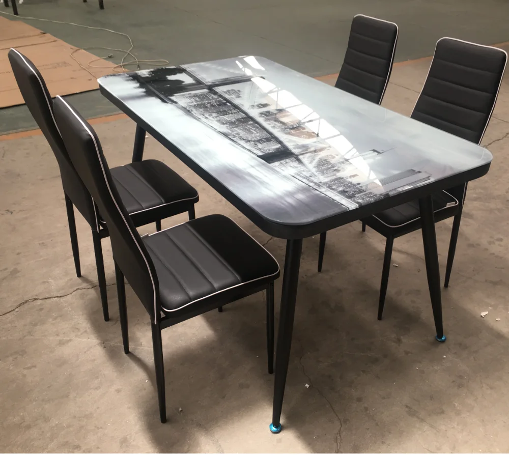 
Modern diningroom Furniture Glass Kitchen Dining Dinette Top Dining Set 6 Person Dining Table and Chairs Set 