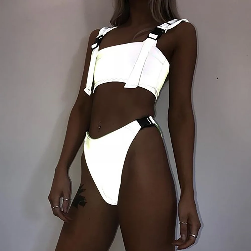 

Reflective Buckle Belt Sexy Club 2 Piece Set 2019 Summer Night Out Clothing for Women Two Piece Outfits