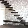 shatter resistant floating staircase/hidden cantilever stairs/enter wall type stair with glass step ,wood trea with funny style