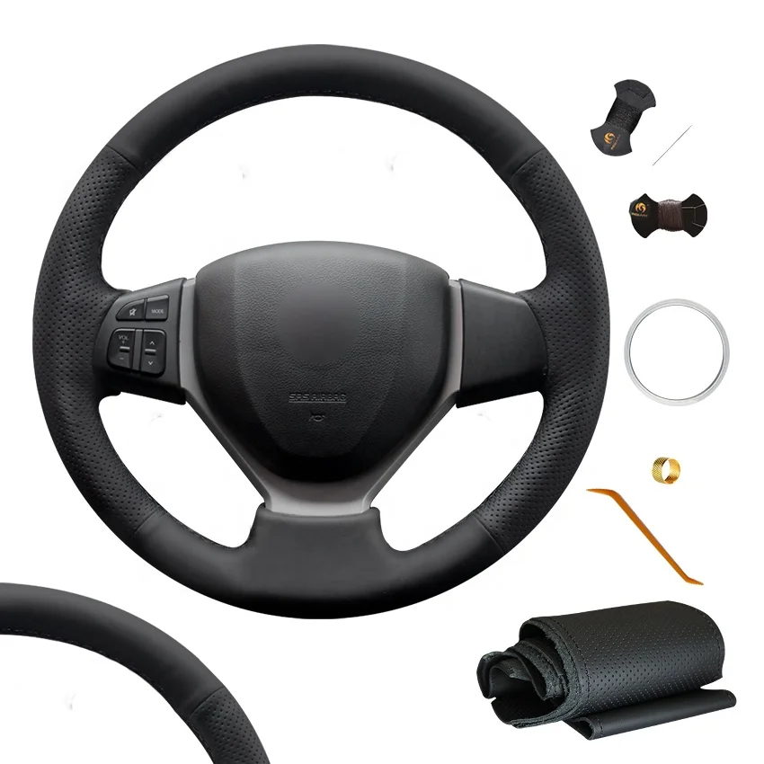 

Mewant High Quality Steering Wheel Cover Hand Sewing for Suzuki CELERIO S-CROSS SX4 2013 2014 for Suzuki Vitara 2015, Black