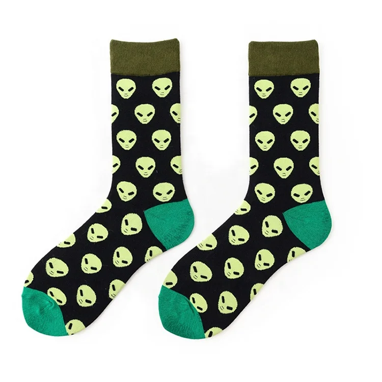 

KANGYI Wholesale High Quality Alien Socks Patterned Socks Funny Cool Style Colorful Knitted Men Socks Customized Logo Printing, Pictures