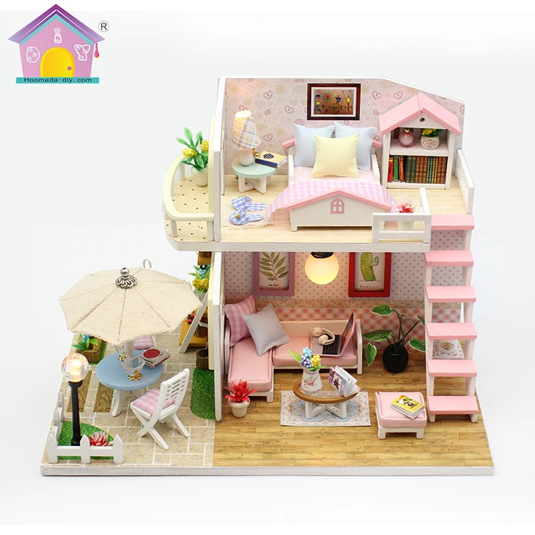 

miniature wood house 1:24 handmade wooden doll house with light