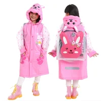 

Cute student Raincoats Girls And Boys Waterproof Poncho Rain Cover Hooded Impermeable with school bag raincoat for children