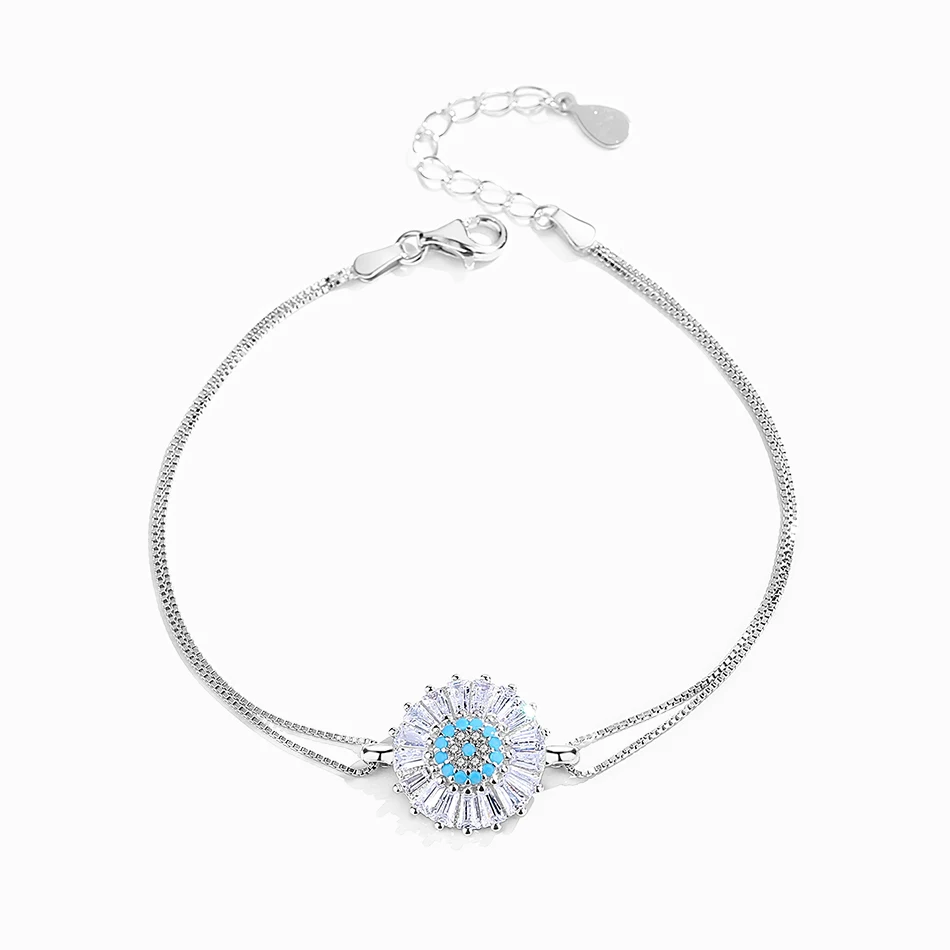 

Classic Double Chain Bracelet 925 Sterling Silver Fashion Blue Lucky Eye Bracelets & Bangles For Women Silver Jewelry Gift