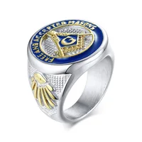 

Custom Casting Stainless Steel Jewelry Blue Men's Ring Master Freemason Masonic Signet finger Rings