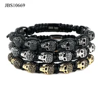 

Renting jewelry making new design luxury CZ diamond skull skeleton head braided men macrame bracelet