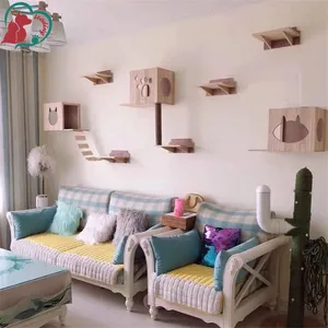 Image of Excellent Wall-mounted Solid Wood Cat Climbing tower