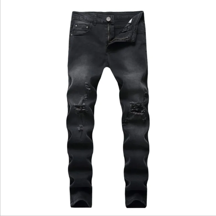 

Black feet elastic hole casual jeans at41025