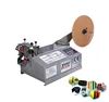 Video Automatic stretch satin ribbon bevel angle hot fabric tape cutting machine