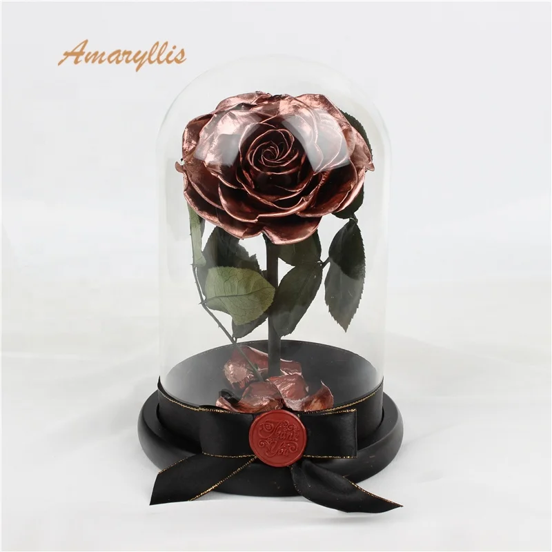 

Amaryllis A Grade real touch flower rose gold Wholesale 9-10 cm Preserved Roses in Glass Dome lasting long everlasting, More than 60 colors