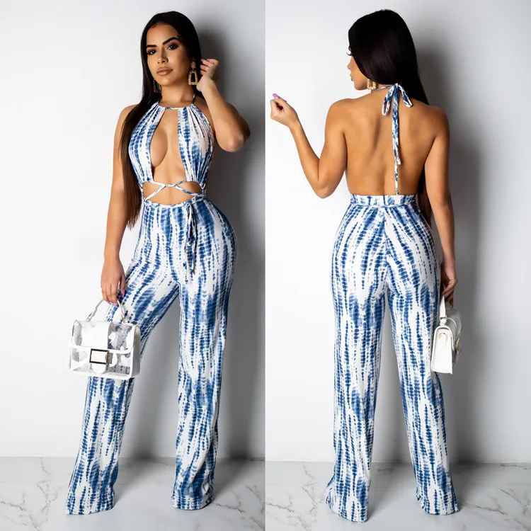 

Lifu Women Rompers Summer Women Clothes Backless Long Floral One Piece Jumpsuit Women, Blue
