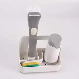 Image of kitchen shelf drip towel draining rack over the sink plastic utensil storage box rack dish drainer brush drying holder