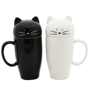 Image of 17oz Cute Cat Porcelain Cup Coffee Mug With Lid For Gift In Stock and Custom Accept