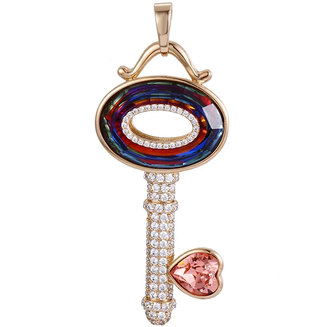 33545 xuping crystals from Swarovski lucky key saudi gold pendant, Gold color
