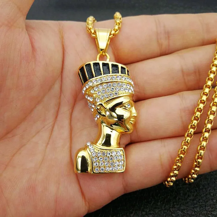 

Stainless Steel Ice Gold Plated Egyptian Pharaoh Necklace, Gold plating