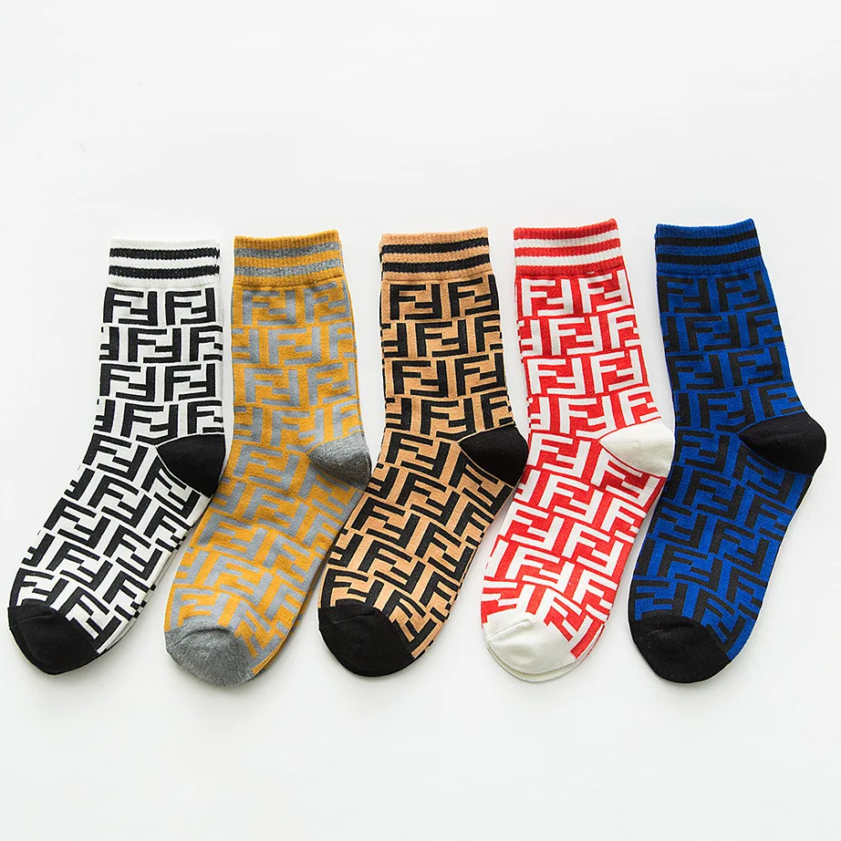 

Wholesale F parallel bars Cotton trend in the tube women's socks, 5 colors