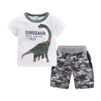 

Mudkingdom children dinosaur printing Camouflage shorts cotton boys clothing set for summer