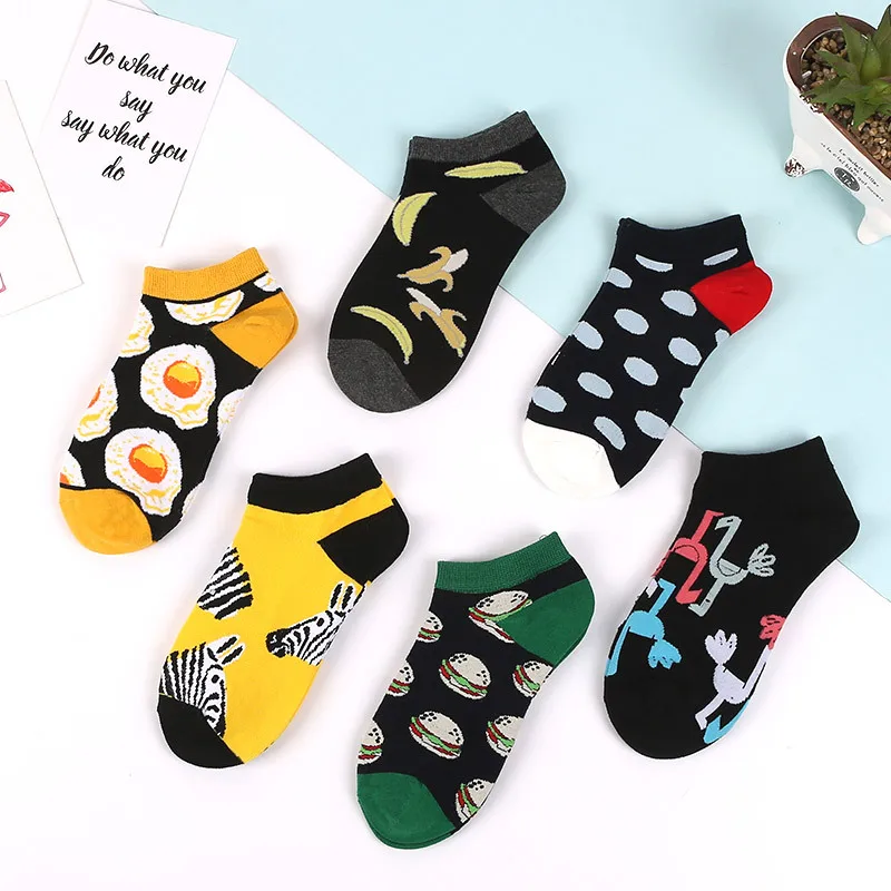 

2019 New Women's Low Cut No Show Socks Funny Fruit Food Cotton Athletic Colorful Boat Liner Socks Wholesale, As shown