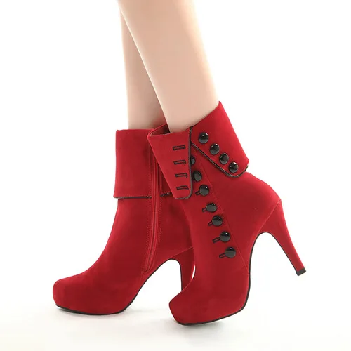 

Winter Red Women High Heel Winter Boot Suede Upper Platform Boots, Red/black
