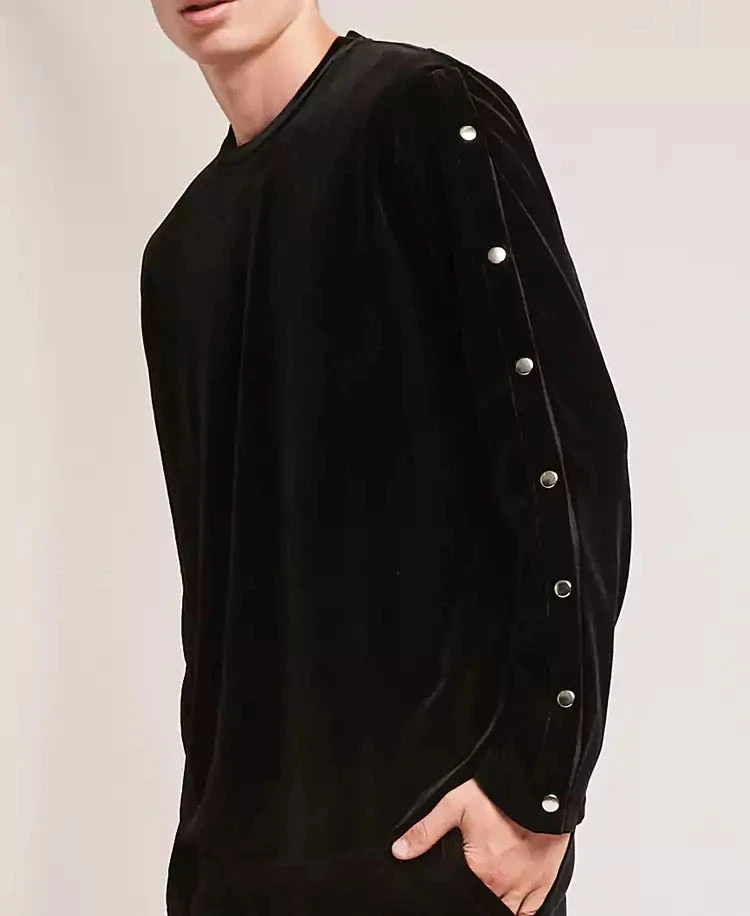 

Oem Custom Plain Snap Button Velvet Velour Mens Crewneck Sweatshirt, Customized color