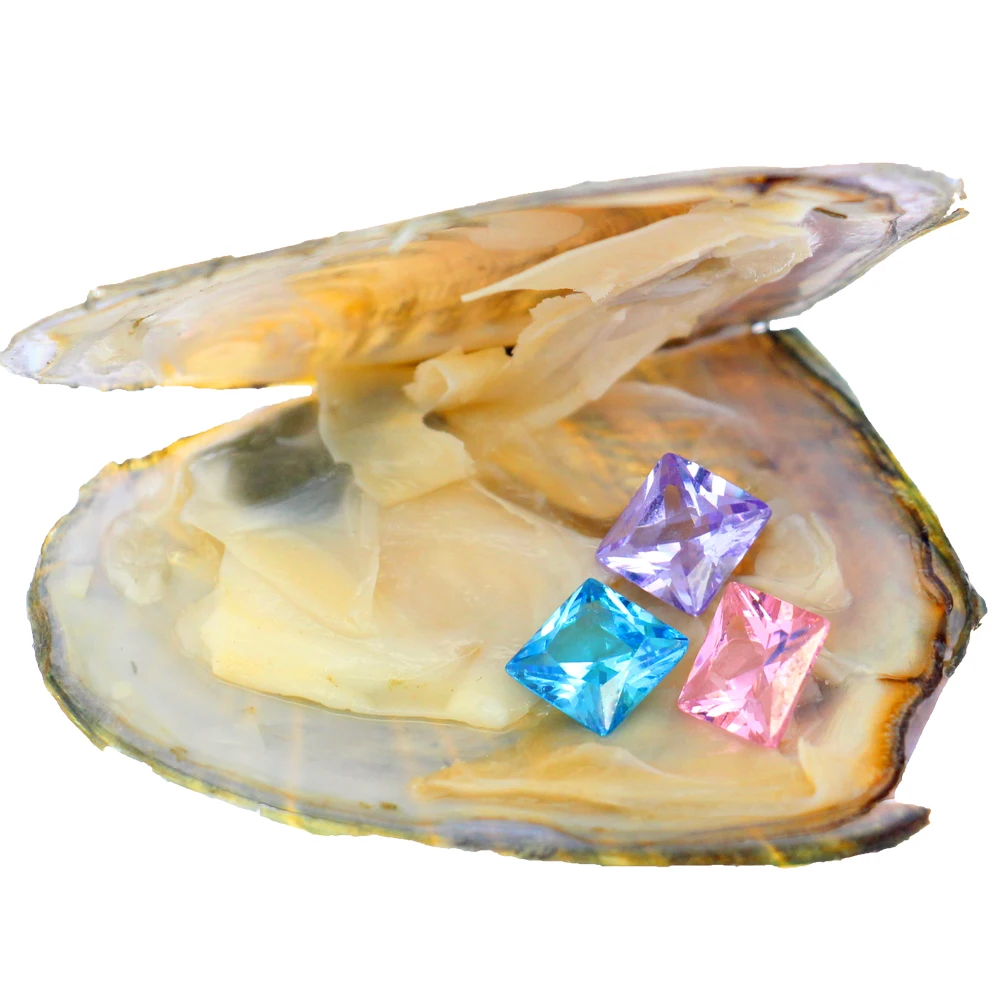 

three mixed color square zircon 8mm cubic zircon vacuum packed salt water freshwater live oysters opening show