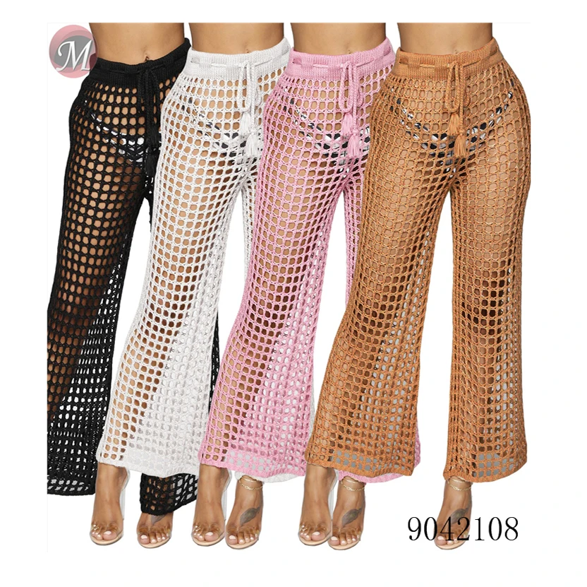 

9042108 Women fashion sexy hollow-out knitted beach pants