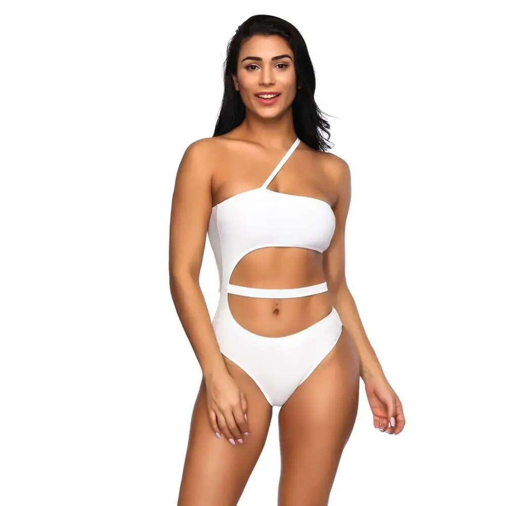 

2019 Amazon ebay hot selling Pure Color single shoulder strap wrapped chest Women Swimwear High Waist Bikini