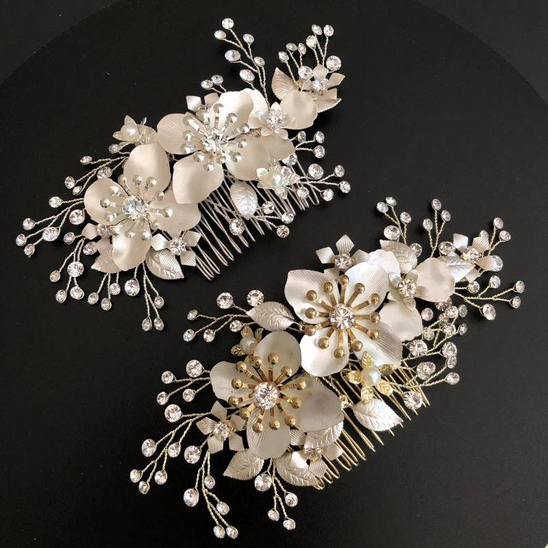 2019 handmade clear rhinestone copper alloy flowers hair comb retail bridal wedding hair accessories women