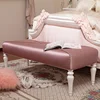 OE-FASHION European solid wood carved bedside stool Bedroom change shoe stool silk fabric bed end stool