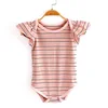 Hot sale Boutique Toddler Baby Girl Pink Flutter Sleeve with Bow baby romper Wholesale Price baby jumpsuit
