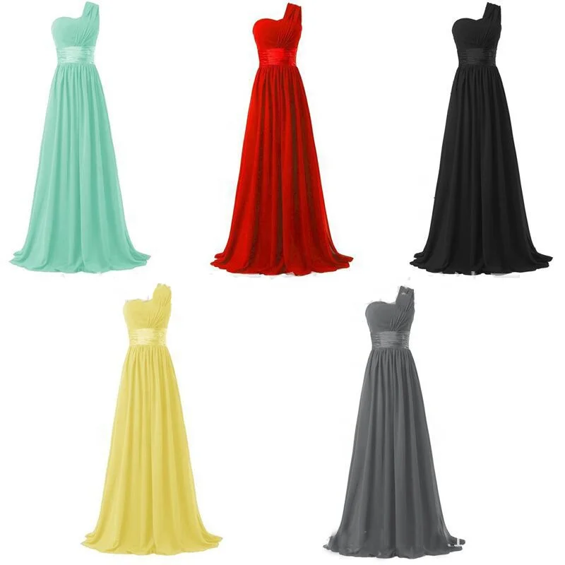 Women's One Shoulder Chiffon Long Evening Dress Floor Length Trailing Bridesmaid Dress