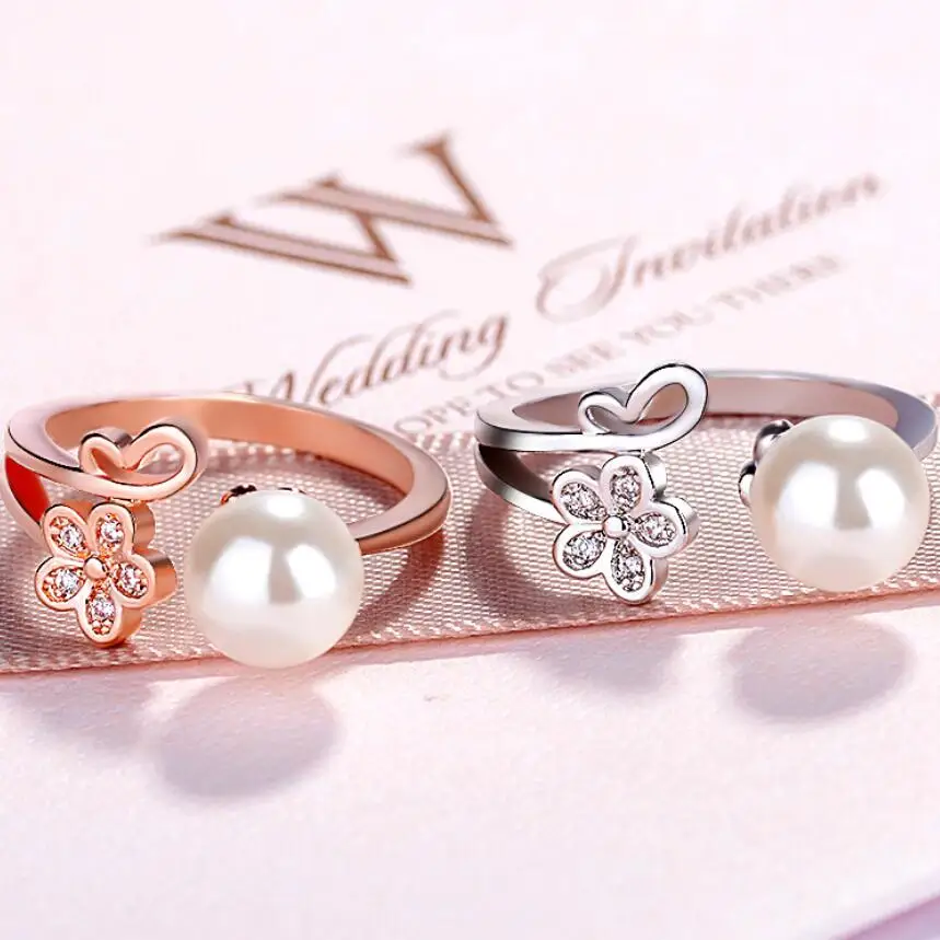 

Hot style Korean zircon butterfly ring for lady pearl ring