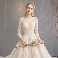 

Wedding Dress 2019 V Neck Appliqued with Lace Princess Cheap Bride Dress