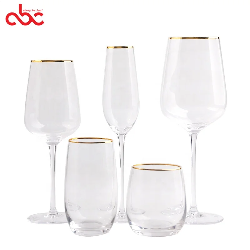 

Mouthblown Lead-free Crystal Gold Rim Goblet Red Wine Glass Tumbler Wine Glass Box Gift Set, Gold rim crystal wine glass