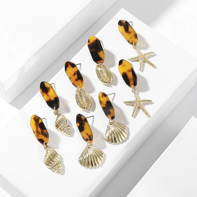 

Latest Seashell Designs Jewelry Gold Plated Tortoise Sea Cowrie Shell Earrings For Women