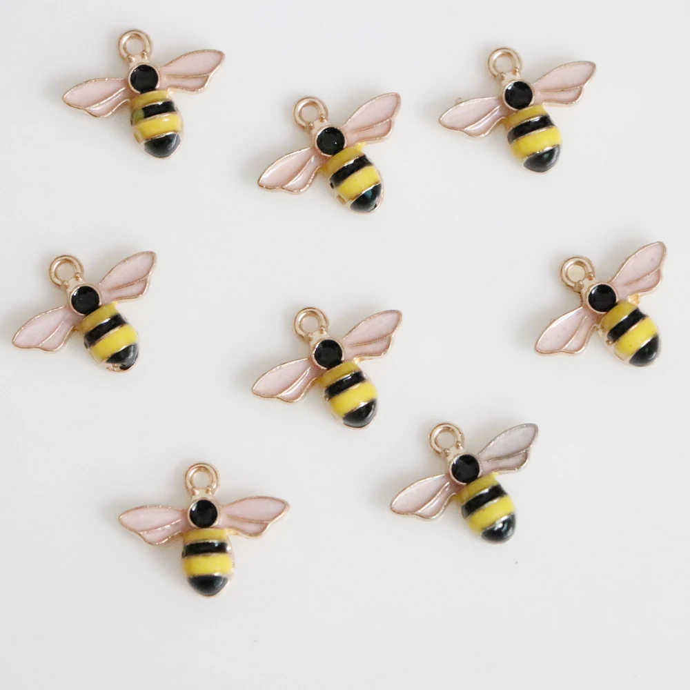 

Wholesale 12*15MM Insect Charms Enamel Honey insect Pendants Flying Animal Charms DIY Jewelry Findings