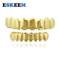 

Hiphop Bling Bling Body Jewelry Free Gold Teeth Grillz 8 Teeth Top Bottom Fake Mouth Grills for Halloween Costume