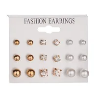 

9 pairs/set Fashion Cubic Zirconia Stud Earrings Gold Silver Korean Style Crystal Earring set jewelry for women Fake Pear