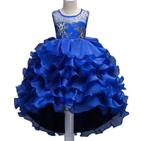 

European Style Bridesmaid Dresses for Teenagers Layered modeling princess dress kid wear blue party dress