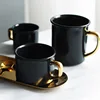 Hot selling black glazed ceramic coffee mug with golden handle