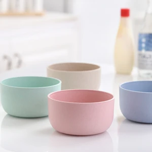 Image of Eco Friendly Healthy Wheat Straw Tableware Plastic Rice Bowl Set plastic bowl