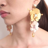 

HANSIDON Exaggerated Handmade Big Flower Statement Earrings For Women Luxury Crystal Dangle Earrings Boho Jewelry Accessories