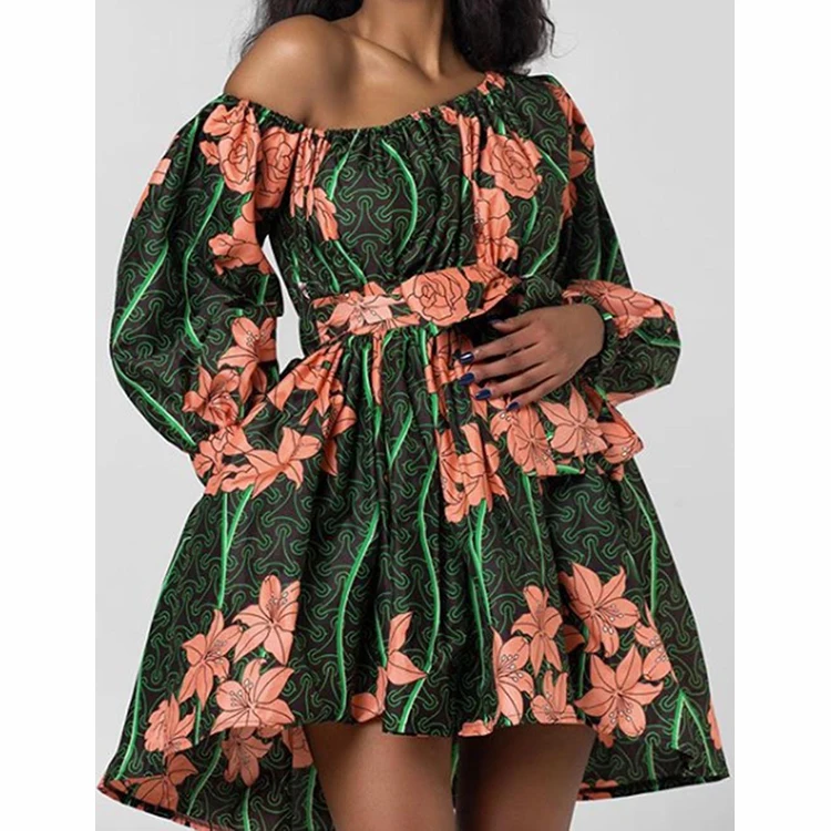 Wholesale Long Sleeve Summer Ong Shoulder Printed Traditional African Dress