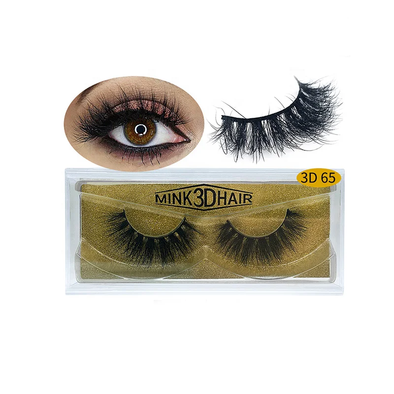 

HOT !! Natural 3D Mink False Strip 3D Mink Eyelashes With Golden Package box, Black color