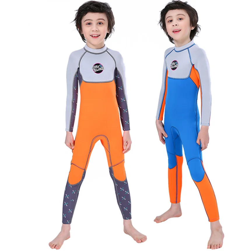 

Kids Wetsuit 2.5mm Neoprene Long Sleeve One Piece UV Protection Thermal Suit Back Zipper Swimsuit for Boys