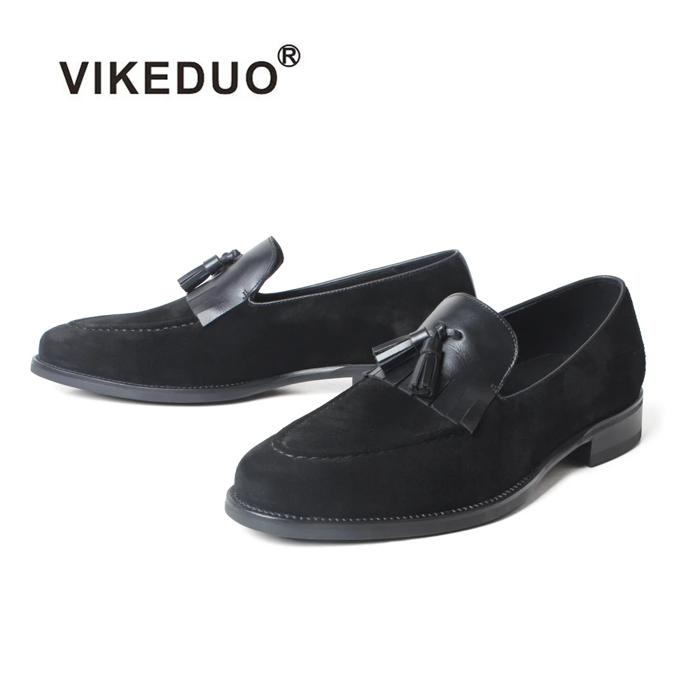 

Vikeduo Hand Made Trend Guide London Fashion Style Best Classic The Collection Black Tassel Men Suede Loafer Shoes