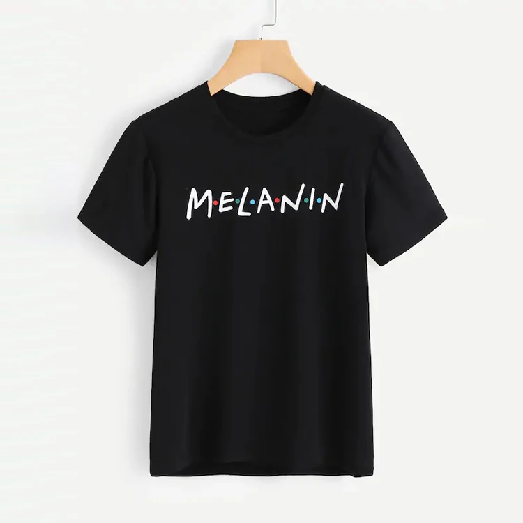 

Hot Selling Women Casual Letter Print Black Organic T Shirt, Customized color
