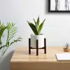 Small Mini black mid century modern plant pot stand holder antique dark bamboo wooden adjustable plant stand for indoor