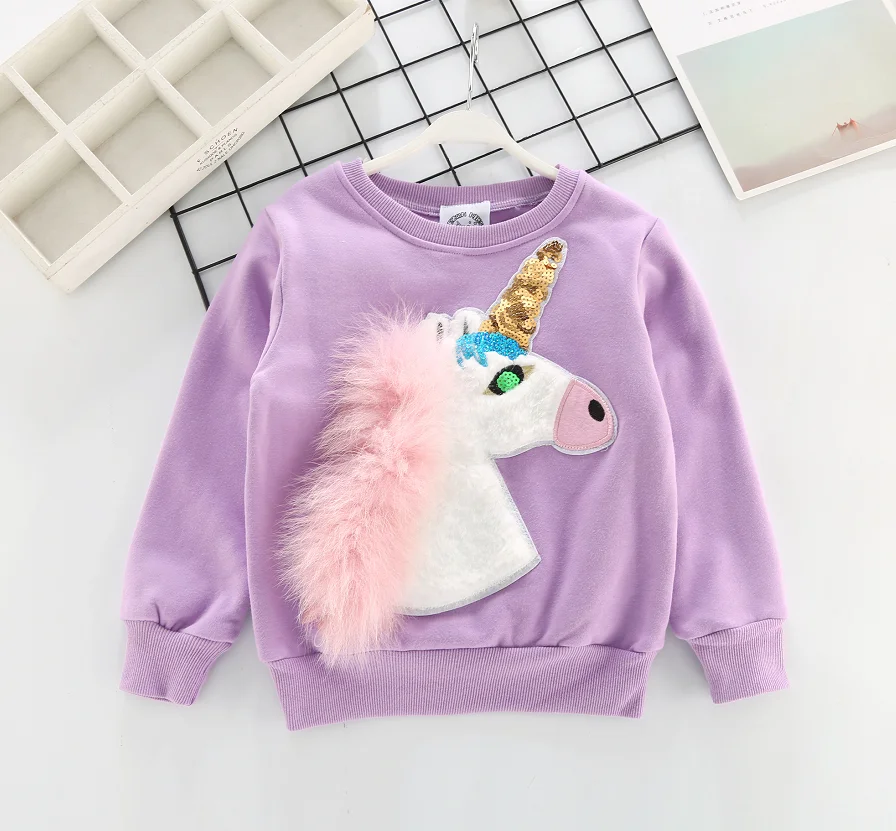 
Wholesale Girls 100% Cotton Pullover Sequin Fuzzy Unicorn Sweatshirt in Lavender  (62087115048)