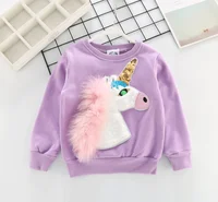 

Wholesale Girls 100% Cotton Pullover Sequin Fuzzy Unicorn Sweatshirt in Lavender